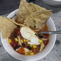 Added black beans & corn. Used 3 adobo peppers instead of jalapeño, and 2 cans roasted tomatoes instead of fresh ones.  *Needed Lime Juice 
(Should have cooked 8 minutes, my chicken was cut small)