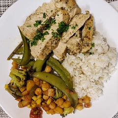 Really well seasoned, didn't make any changes this round. Also made some rice and roasted veggies on the side. Sliced the chicken for easier serving.