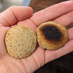 Very nice. I used date syrup instead of maple syrup. 13 min was a bit long for me to bake, the bottoms got burnt. Still, I'll make these again for sure.