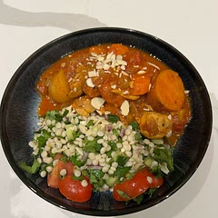Made it using chicken thigh fillets. Added some carrots, sweet potatoes and Charlotte potatoes. Used more harissa paste. Changed the couscous slightly with red onion, cucumber, tomato, mint and coriander. Very tasty