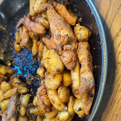 Don't add onions they burn. Parboil potatoes longer