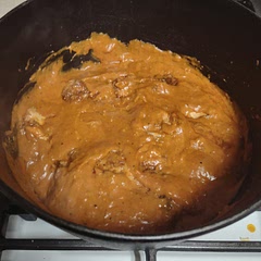 It was... Interesting. We did sub out the sour cream for Greek yogurt, as the recipe suggested could be done. However, I'm curious if using 0% fat yogurt contributed to our consistency issue in the end. It was really thick after we added in the flour/ yogurt mixture. So thick it was cooking like a batter in the pan. We added another cup of chicken stock to compensate and that helped, but it was still quite thick. I would use 1/3 to 1/2 less flour next time and maybe add in some milk to cut the sour flavor (which was a little pronounced for me). We didn't even add the extra 1/2 cup of yogurt at the end.
But let me tell you! That chicken was fall apart delicious! If you want your chicken thighs to stay together when you pull them out, cook 10-15 minutes less. That might also leave you with more of the cooking liquid to work with. Honestly, I would make the chicken itself again without the sauce at all. That was good!