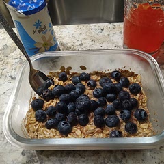 Does quite taste like a muffin but its ok. Added some flaxseed meal and allowed the blueberries to thaw in it overnight