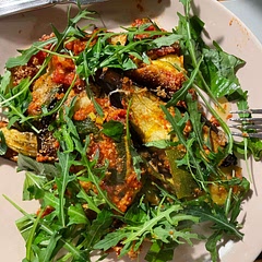Delicious, but as with all Jamie Oliver recipes, takes longer than the stated time. It took me about 15-20 mins alone to grill the veggies. I put in a whole can of tomatoes. Nx time will mix in some purée too.