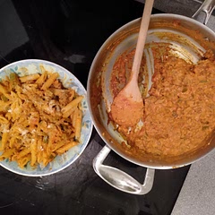 Very easy and tasty recipe!
- Halved the ingredients (enough for 3 me-sized portions).
- Chucked in some green pepper and chilli flakes.
- Served with penne.
- Used extra thick cream.
- Used a teaspoon of English mustard.