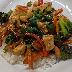 This recipe was pretty good. I did have to add on cooking time for the chicken and vegetables. I also added some water to my skillet to cook the veggies and used the lid.