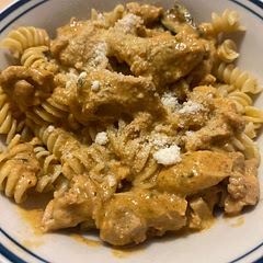 So good! I used heavy cream and I ended up browning chicken thighs and simmering them in the sauce for 20 min after blending. Top with Parmesan!