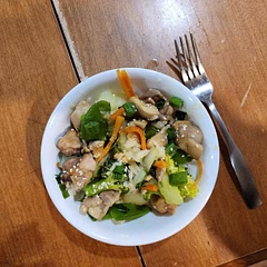 I added broccoli, which I steamed in the rice cooker. Unbelievably good.
