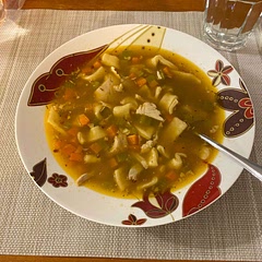 These were great! I would probably roll them out a bit thinner next time, mine were perhaps about 1/8 to 1/4 of an inch thick. But they were great in the chicken noodle soup I made.