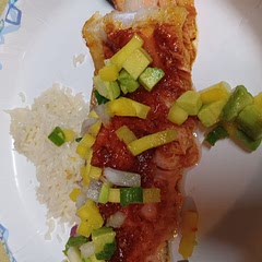 Phenomenal dish and ridiculously easy to make. Very simple rub, only took 10 minutes to cook. We even went the easy way with the rice going with a microwaveable coconut jasmine.