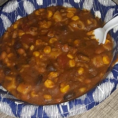 Made mine without meat, no onion because I can't stand them, and added some herbs, red enchilada sauce and diced potatoes, a little corn starch to make it thicker, and it was amazing! Highly recommend this recipe!