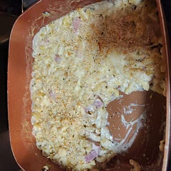 We added extra ham and breadcrumbs on top