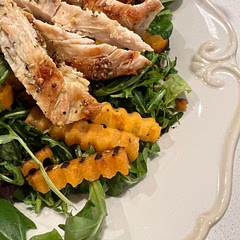 Subbed crinkle cut butternut squash from Trader Joe’s for the delicata squash. Delish!!