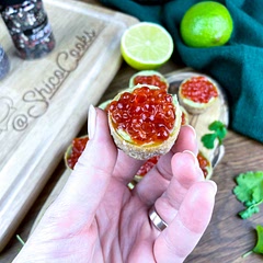 Please note , you can use crostini or toasted bread instead of croustades .
Please check the recipe source for the video instructions.