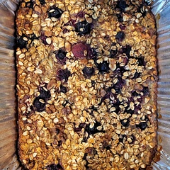 We loved this! I used rolled oats and a bit more than 1 cup based on other reviews I read. Thawed frozen mixed berries overnight and drained before adding. Cooked about 10 min longer.