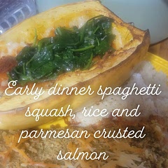 This was the first time I had made this type of squash and it was pretty good. The recipe said not to add salt because the parmesan had enough salt but I felt it need a little bit more seasoning and a little longer cook time oh and added spinach in the last few minutes to top. Plus cut the ends off the squash at an angle and some of the cream mixture leaked out so we lost some of the ooy-gooy goodness onto the tray. I have another big squash that got 2 for 5.89 deal at Costco so gonna see if can find another recipe to try.
On a side note, my bf thought it was a big garlic bread with cheese and when he realized it wasn't he refused to even try it. Too bad it was delish!