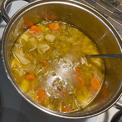 I skipped the vinegar and it tastes amazing! Lovely soup for the colder months and for sick days, the ginger adds some extra warmth. I love the veggies in it. Definitely recommend.
