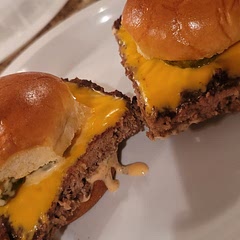 Very filling!! I got through half of 1 and I was already getting full. I kept calling them "slider buns with Wendy size patty" 😆 Next time I won't add the onion to the sauce and just put them on as a topping instead.