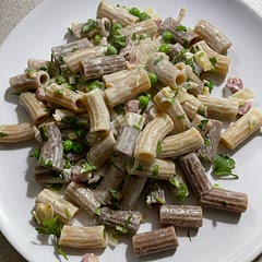 Used some chopped smoked pancetta as well to give a stronger smokey bacon flavour and fresh parsley rather than dried.