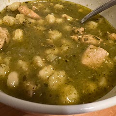 Lacked body. Next time- add salt, and broil the peppers & tomatillos before blending. Maybe more cumin? Definitely add some chili powder like mentioned in the recipe’s comments. Adding salt & pepper at the table helped a lot.