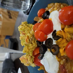 It takes longer than 10 minutes for the liquid to go down, and we had to turn up the heat. But it was a great combination of two of our common meals!