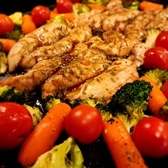 Only did 4 Tbs of balsamic vinaigrette, added a packet of sugar, chicken needs to marinate longer than 30 mins.