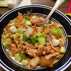 Cook ground turkey with a little sesame oil, season with salt and pepper while cooking about 7min. Add double the seasoning :)