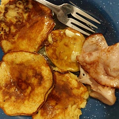 I took some liberties based on other comments...added a touch more flour to bind everything & mashed the bananas quite well before mixing in. I also added a sprinkle of cardamom because I like spice.
Was quite tasty, especially with maple syrup. :)