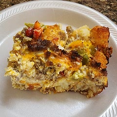 Following the posts previously, increased eggs to 12, reduced milk to 1 cup, doubled garlic powder and onion powder and added 1 cup diced mixed bell peppers.