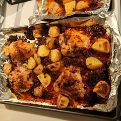 Chicken needed more flavor .. I added more seasoning then the recipe stated but was missing something.  Next time I will try with mini chorizo & maybe flip chicken so under can also get some crisp to it 
