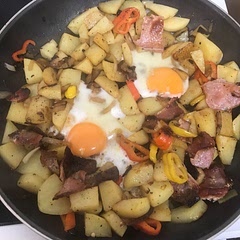 Really good! I need to add more bacon next time and use less potatoes and perhaps more eggs.