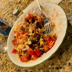 A lot of flavor and could add meat very easily 
Loved the sour cream, lime, hot sauce topping.