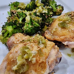 Broccoli had perfect doneness, and the chicken skin was crispy