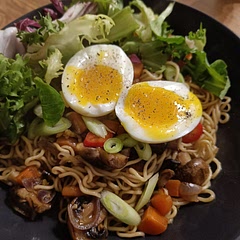 Removed the kale and added salad for heterogeneity. I didn't add enough broth so made more of a noodle with sauce than a ramen. No fault of the recipe I might add, I just eyeballed too little