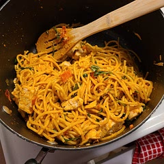 I made it differently, but it was still very good. I added cut-up chicken breast at the end, used jarred rosso pesto, and I didn't have parmesan.