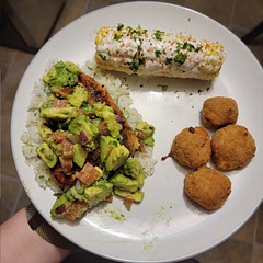 Very tasty! I served over cilantro-lime rice with Mexican street corn and fried lobster risotto balls. 