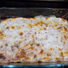 Actually made the night before except for the gravy and left in the fridge overnight. Cut biscuits into small pieces and added bacon bits. Made the gravy before putting in oven. Cook time was 45-50 as others said.