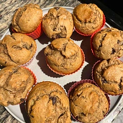 Added a half cup of chocolate chips and half a cup of walnuts. They’re so moist and delicious!