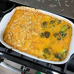 I did one side with just Ritz crackers and one side with broccoli. This way, my husband and I can try it out. I also took the smaller portion because it was just my husband and I.