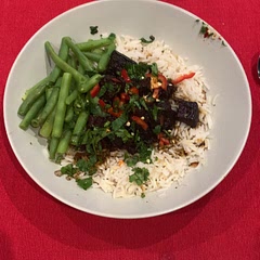 Added beans with it as I burnt the pork (it’s my first time cooking). Even though it was burnt it still tasted good