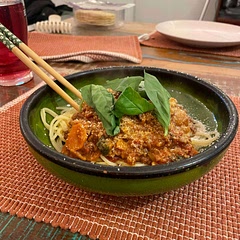 Brilliant bolognaise, a lot of effort but worth it. (Eaten with chopsticks for authenticity)
