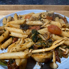 Added some mixed mushrooms , a dash of white wine and basil. That’s the good thing about this recipe, you can add whatever you fancy.