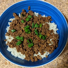 Even as a busy college student, this delicious meal was easy to make and didn't require much effort, or dishes. A firm kick of spice, with a sweet and savory beef over white rice is a delicious dinner or lunch to enjoy after a long day of studying.