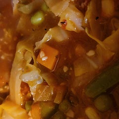 Made this in the Instapot with extra cabbage, extra veggie mix, extra tomatoes and paste. Used veggie Better than Bullion and we loved it. A very tomato based veggie soup that tasted great.