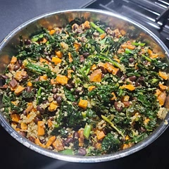 Very tasty. Easy to make in under 45 minutes total and easy to pack for lunch. If meal prepping, add the pine nuts later right before eating
