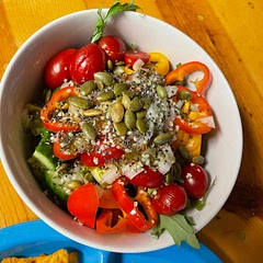 Added greens, hemp seeds, chia seeds, and pepitas