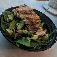 We had blueberry balsamic vinegar and finally found a use for it here. We did a light breading on the chicken (oil, panko, seasonings) and loved it 