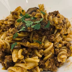Yummy and easy to make! I added some chopped yellow bell pepper and some  barley to increase the vegetable/fibre content.  I didn’t have sour cream and substituted with a bit of table cream instead. And near the end, I added a few shakes of Worcestershire sauce.