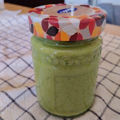 Probably best to make a day before so the garlic calms down a bit lol.  I added half an avocado and less oil plus some water and a squeeze of lemon juice