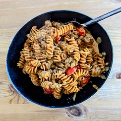 Love this. Used to make something similar, so super happy I found this. Used powder cheese (buy on Amazon) and added fresh tomatoes. Also used lentil pasta for added protein.